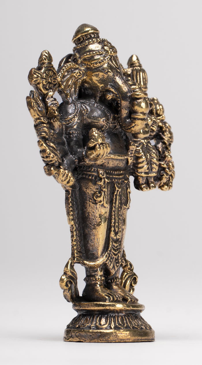 Antique Thai Style Standing Gold 8-Arm Vighna Ganapati Ganesha Statue - 7.5cm/3"