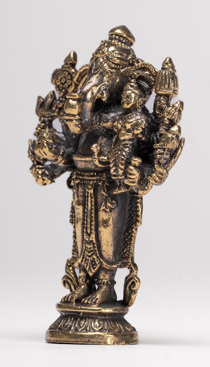 Antique Thai Style Standing Gold 8-Arm Vighna Ganapati Ganesha Statue - 7.5cm/3"