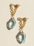 Gold-tone chain drop earrings with faceted aqua-blue teardrop charm