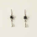 Ball cluster drop earrings with three dark bead spheres and teardrop dangles