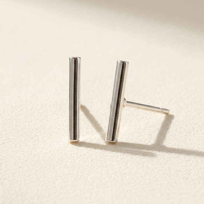 Silver-tone bar stud earrings with straight vertical posts