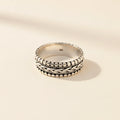 Silver-tone beaded braid band ring with braided rows and round bead edges