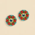 Colorful beaded earrings on a white background