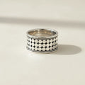 Silver-tone triple band ring with black circular dot beading