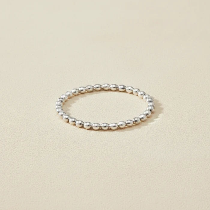 Silver beaded dot ring with evenly spaced round ball links