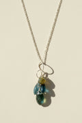 Silver chain necklace with teardrop green-blue gemstone cluster pendant