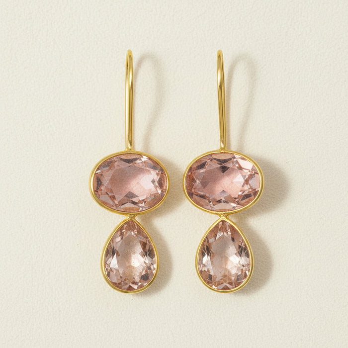 Gold teardrop earrings with blush and champagne faceted stones