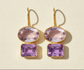 Gold-tone double drop earrings with amethyst-purple oval and square stones