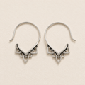 Silver-tone hoop pull-through earrings with ornate triangular beaded detail