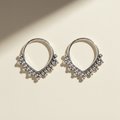 Beaded hoop earrings with small silver-tone bead fringe and teardrop outline