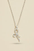 Silver bow tie ribbon necklace with chain and small bow pendant