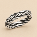 Braided band ring in silver-tone metal with twisted rope braid detail