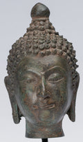 Buddha Head - Antique Thai Style Chiang Saen Mounted Bronze Buddha Head - 16cm/6"
