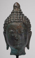 Buddha Head - Antique Thai Style Chiang Saen Mounted Bronze Buddha Head - 19cm/8"