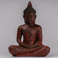 Buddha Sculpture - Antique Khmer Style Wood Seated Buddha Statue Dhyana Meditation Mudra - 26cm/10"