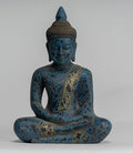 Buddha Sculpture - Antique Khmer Style Wood Seated Buddha Statue Dhyana Meditation Mudra - 22cm/9"