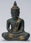 Buddha Sculpture - Antique Khmer Style Wood Seated Buddha Statue Dhyana Meditation Mudra - 21cm/8"