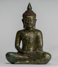 Buddha Sculpture - Antique Khmer Style Wood Seated Buddha Statue Dhyana Meditation Mudra - 28cm/11"