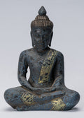 Buddha Sculpture - Antique Khmer Style Wood Seated Buddha Statue Dhyana Meditation Mudra - 21cm/8"
