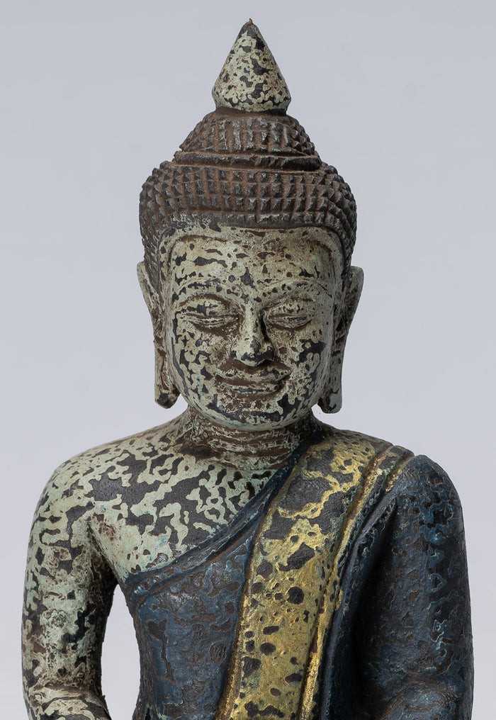 Buddha Sculpture - Antique Khmer Style Wood Seated Buddha Statue Dhyana Meditation Mudra - 21cm/8"