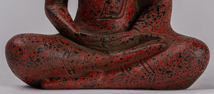 Buddha Sculpture - Antique Khmer Style Wood Seated Buddha Statue Dhyana Meditation Mudra - 26cm/10"
