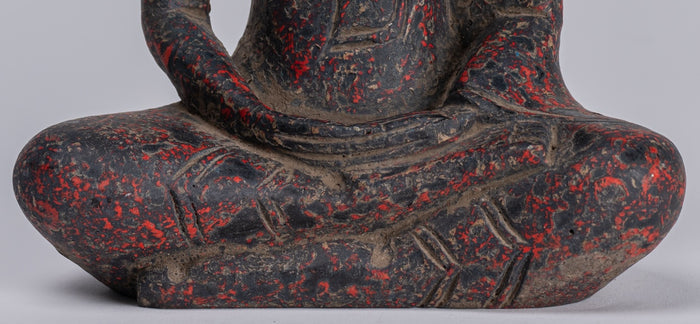 Buddha Sculpture - Antique Khmer Style Wood Seated Buddha Statue Dhyana Meditation Mudra - 20cm/8"
