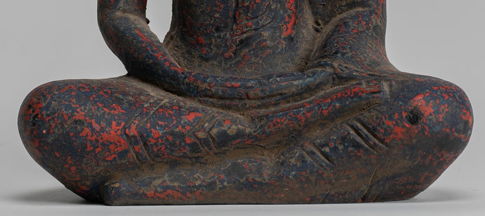 Buddha Sculpture - Antique Khmer Style Wood Seated Buddha Statue Dhyana Meditation Mudra - 21cm/8"