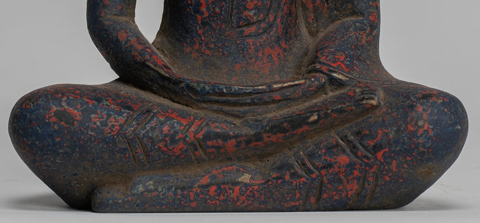Buddha Sculpture - Antique Khmer Style Wood Seated Buddha Statue Dhyana Meditation Mudra - 20cm/8"