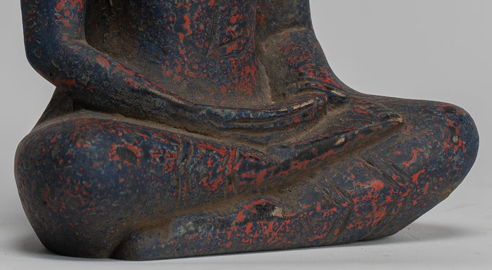 Buddha Sculpture - Antique Khmer Style Wood Seated Buddha Statue Dhyana Meditation Mudra - 20cm/8"