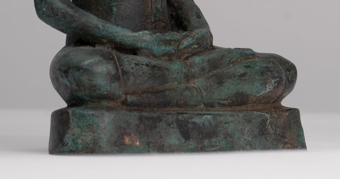 Buddha Sculpture - Antique Thai Style Bronze Seated Chiang Saen Meditation Buddha Statue - 15cm/6"