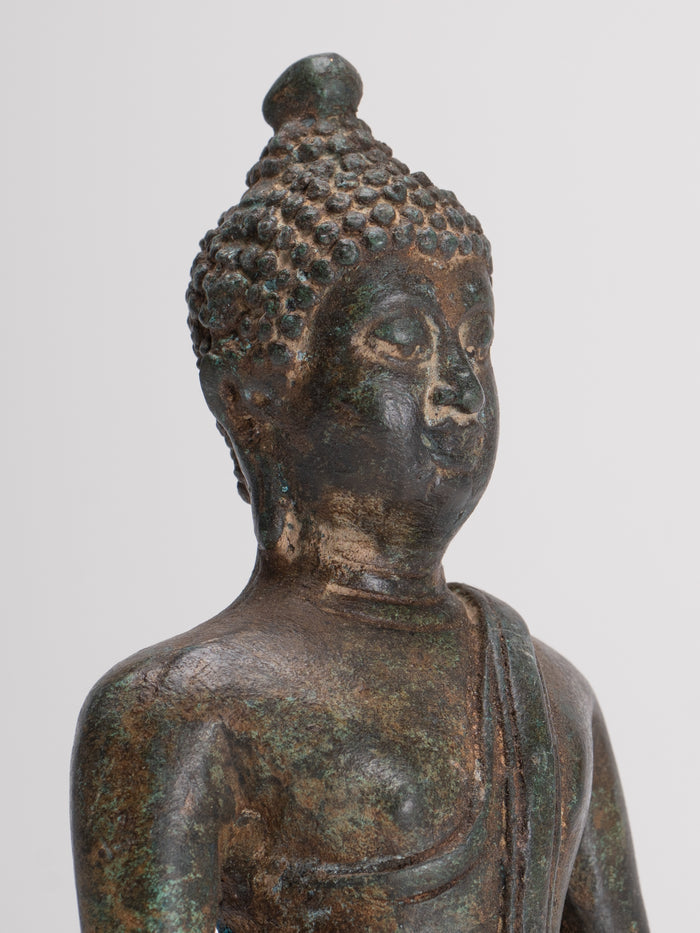 Buddha Sculpture - Antique Thai Style Bronze Seated Chiang Saen Meditation Buddha Statue - 14.5cm/6"