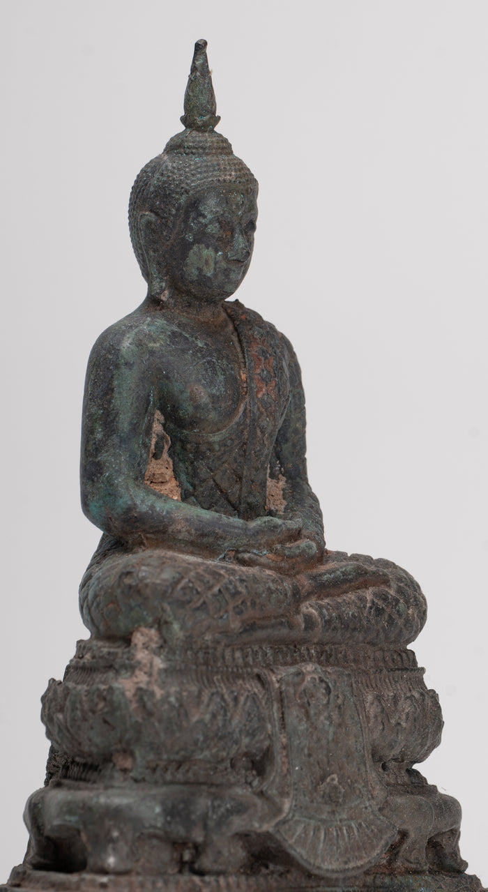 Buddha Sculpture - Antique Thai Style Bronze Seated Meditation Buddha Statue - 12.5cm/5"