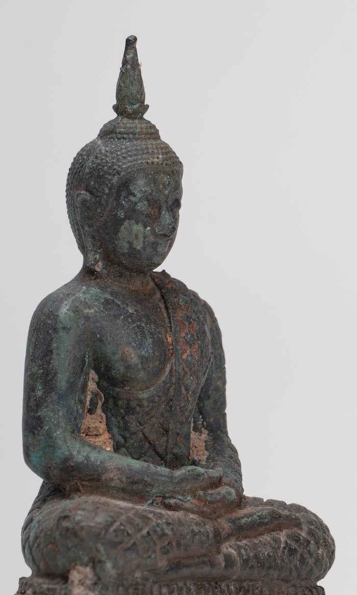 Buddha Sculpture - Antique Thai Style Bronze Seated Meditation Buddha Statue - 12.5cm/5"