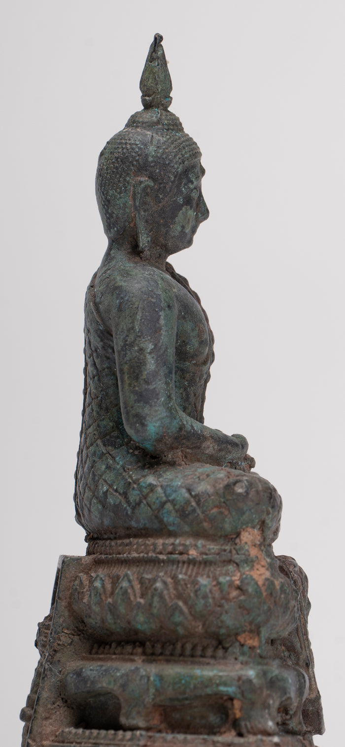 Buddha Sculpture - Antique Thai Style Bronze Seated Meditation Buddha Statue - 12.5cm/5"
