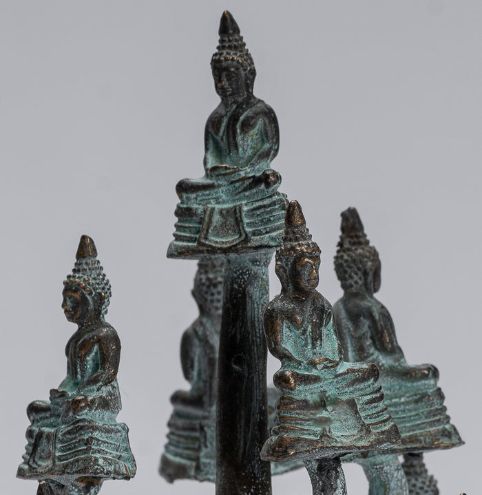 Buddha Sculpture - Antique Thai Style Bronze Seated Meditation Buddha Statues - 14cm/6"