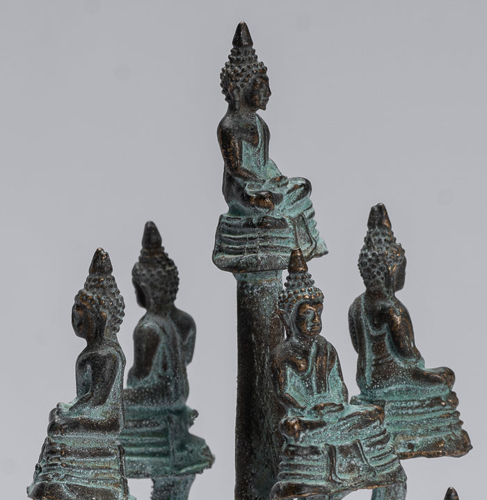 Buddha Sculpture - Antique Thai Style Bronze Seated Meditation Buddha Statues - 14cm/6"