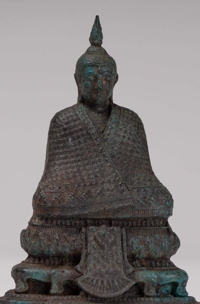 Buddha Sculpture - Antique Thai Style Bronze Seated Meditation Winter Buddha Statue - 12.5cm/5"