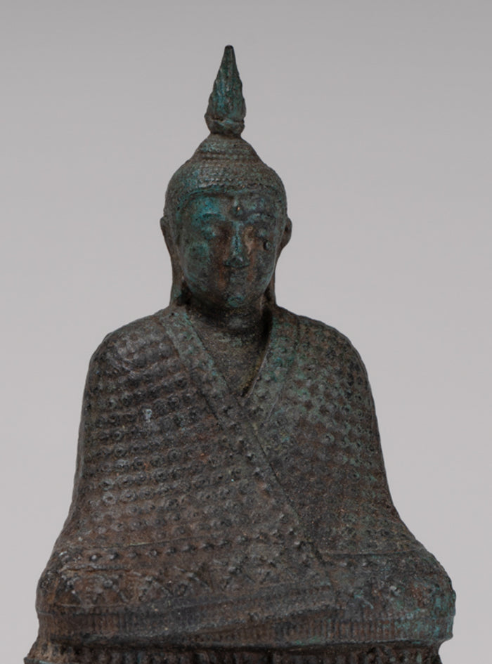 Buddha Sculpture - Antique Thai Style Bronze Seated Meditation Winter Buddha Statue - 12.5cm/5"