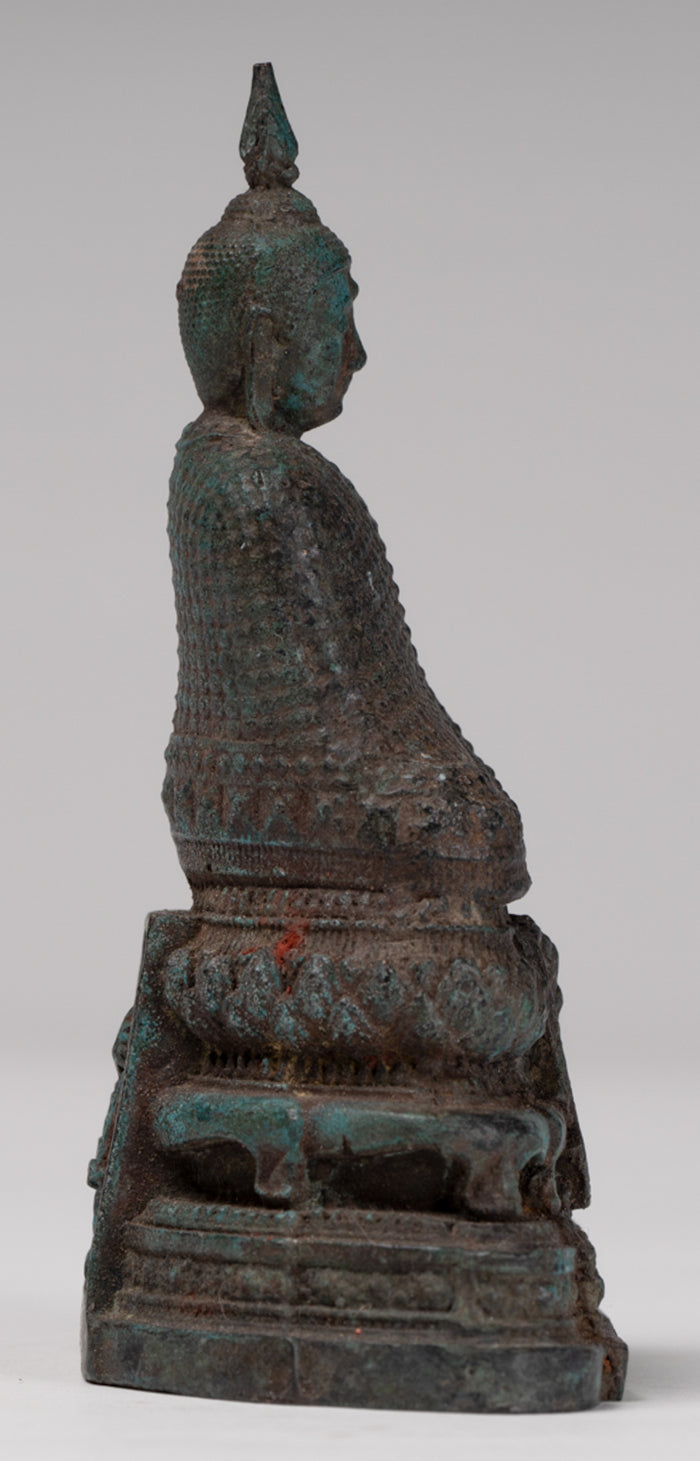 Buddha Sculpture - Antique Thai Style Bronze Seated Meditation Winter Buddha Statue - 12.5cm/5"
