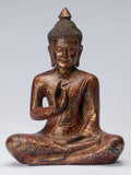 Buddha Sculpture - Buddha - Antique Khmer Style Seated Wood Buddha Statue Teaching Mudra - 27cm/11"