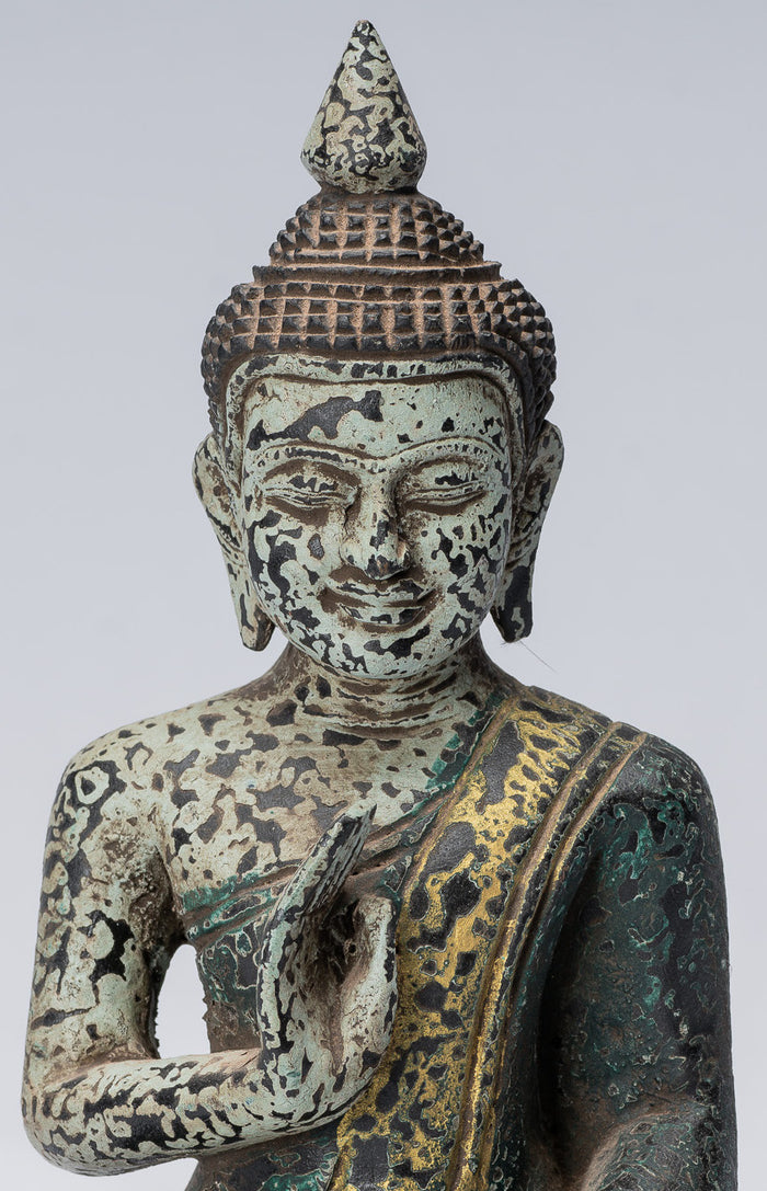 Buddha Sculpture - Buddha - Antique Khmer Style Seated Wood Buddha Statue Teaching Mudra - 21cm/8"