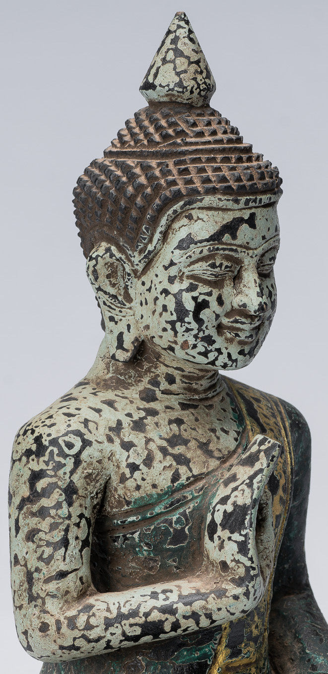Buddha Sculpture - Buddha - Antique Khmer Style Seated Wood Buddha Statue Teaching Mudra - 21cm/8"