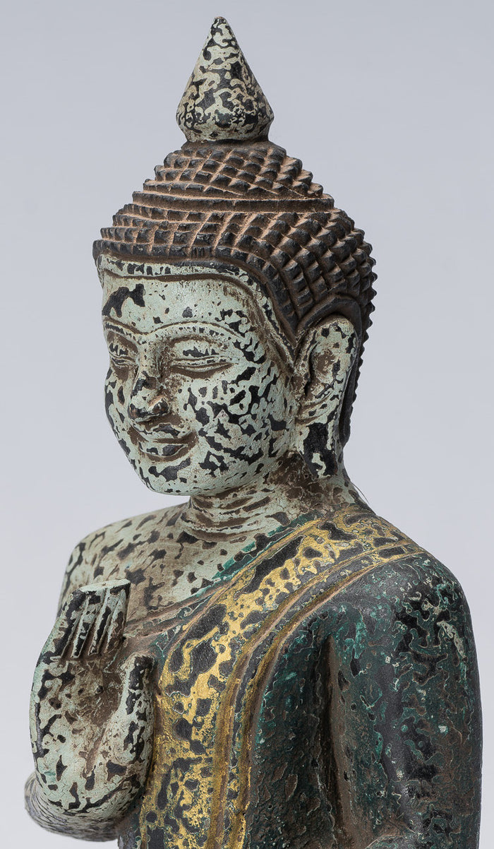 Buddha Sculpture - Buddha - Antique Khmer Style Seated Wood Buddha Statue Teaching Mudra - 21cm/8"