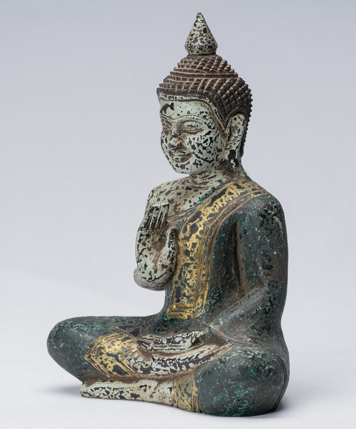 Buddha Sculpture - Buddha - Antique Khmer Style Seated Wood Buddha Statue Teaching Mudra - 21cm/8"
