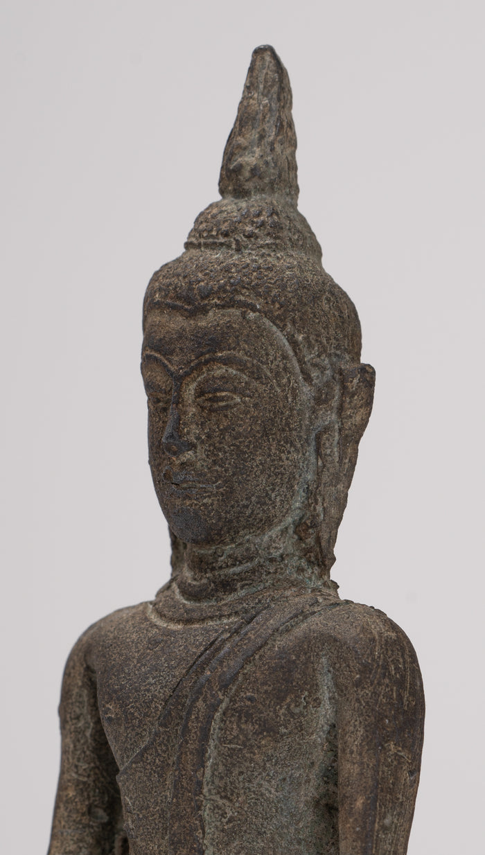 Buddha Statue - Antique Ayutthaya Style Seated Enlightenment Buddha Statue - 12.5cm/5"