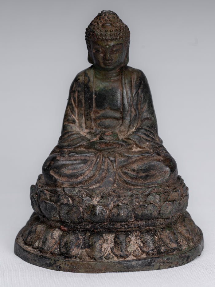 Buddha Statue - Antique Chinese Style Bronze Meditation Buddha Statue - 13cm/5"