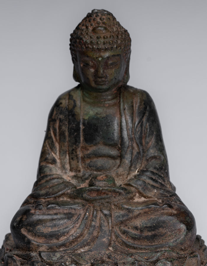 Buddha Statue - Antique Chinese Style Bronze Meditation Buddha Statue - 13cm/5"