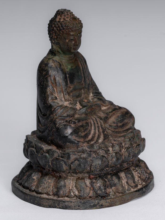 Buddha Statue - Antique Chinese Style Bronze Meditation Buddha Statue - 13cm/5"