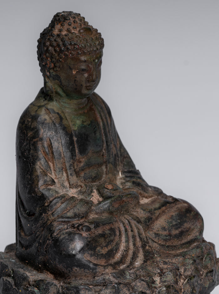 Buddha Statue - Antique Chinese Style Bronze Meditation Buddha Statue - 13cm/5"