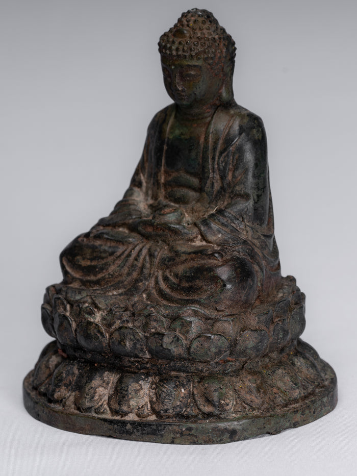 Buddha Statue - Antique Chinese Style Bronze Meditation Buddha Statue - 13cm/5"